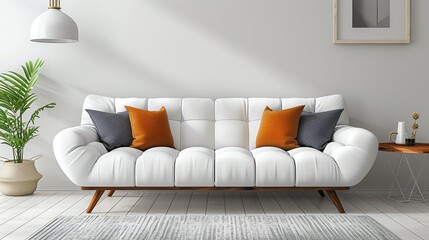 Mock up interior. Terracotta sofa in the living room. Ai generated image