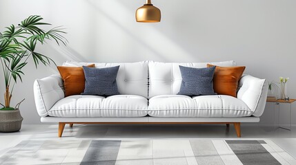 Mock up interior. Terracotta sofa in the living room. Ai generated image