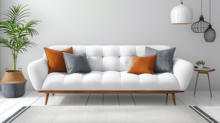 Mock up interior. Terracotta sofa in the living room. Ai generated image