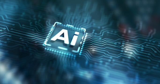 Artificial intelligence chip. Ai chipset on circuit board. Data center background