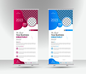 Banner stand for businesses that rolls up. Idea for the show. Abstract modern roll up background. banner stand, roll-up vertical billboard, or flag design layout template. Forum, store, or conference 