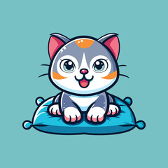 cute cat pillow logo, cute cat vector logo, 