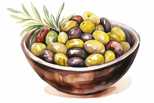 Delicious Mediterranean Olive Bowl on Wooden Table with Fresh, Organic Ingredients and Rustic Background