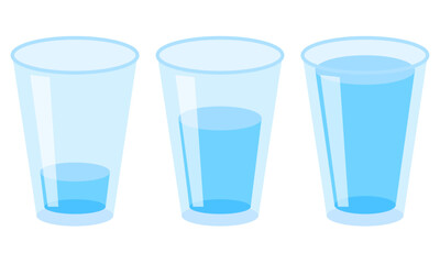 vector illustration of three glasses filled with water from a little to full
