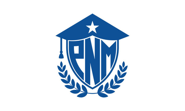 PNM three letter iconic academic logo design vector template. monogram, abstract, school, college, university, graduation cap symbol logo, shield, model, institute, educational, coaching canter, tech