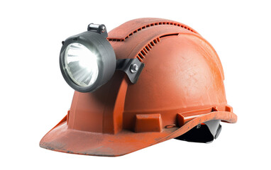 Engineers Hardhat with Integrated Headlamp for Safety On Transparent Background.