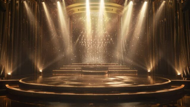 Showtime - Golden Glitter, Beams and Light Effects: A Glowing Stage Spectacle