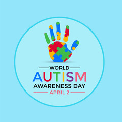 Vector Illustration of World autism awareness day.  Hands holding jigsaw puzzle heart shape.  Greeting card, Banner poster, flyer and background design.