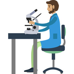 Researcher working with microscope at laboratory vector icon isolated on white