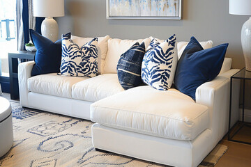 Contemporary Elegance: Beautiful Modern White Sofa. Generative AI.