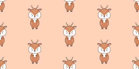 Seamless pattern with cute deer . Cute animals in kawaii style. Drawings for children. vector illustration