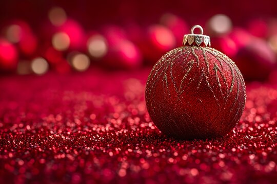 Golden and red Christmas ornament, Christmas balls, the extreme right third of an image, on the extreme right third of an image, space for text, hyper-detailed, Cinematic