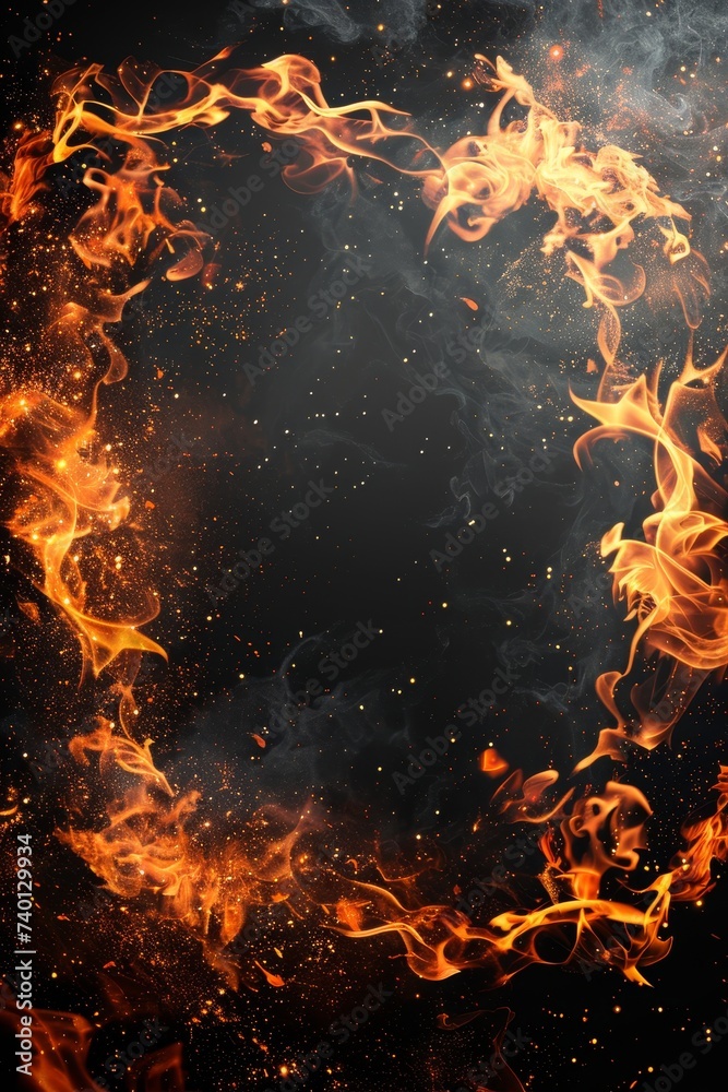 Aufkleber vibrant frame of fire against a pitch-black background. the intense flames create a captivating visu