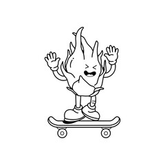 cute  groovy cartoon character baby dragon fruit, vector.