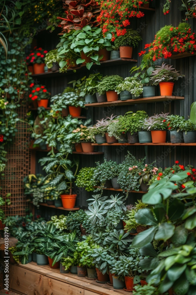 Poster this vibrant room is overflowing with a variety of plants, from towering palms to cascading vines, c