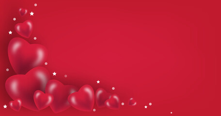 romantic red hearts on a red background. the concept of a romantic festive evening