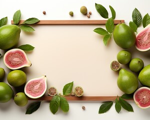 Guava , blank templated, rule of thirds, space for text, isolated white background