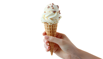 hand holding ice cream cone PNG. Hand holding gelato isolated. Person holding an ice cream dessert PNG. Sundae dessert 