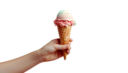 hand holding ice cream cone PNG. Hand holding gelato isolated. Person holding an ice cream dessert PNG. Sundae dessert 