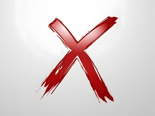 Bold Red X Mark, Artistic Brush Stroke on White Background