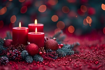 hyper realistic,table decorated with Advent wreath with four candles representing each week leading up to Christmas, Merry Christmas
