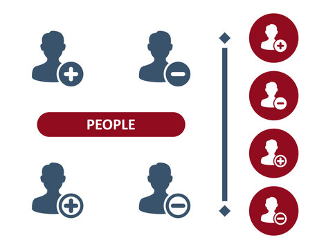 People Icons. Man, User, Avatar, Button, Add, Plus, Minus, Subtract Icon
