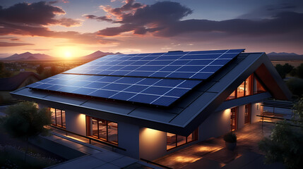 Solar panels illuminated by bright sunlight, photovoltaic background