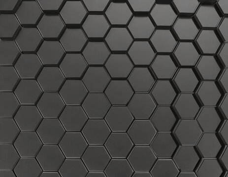 Background of abstract black 3d hexagon background design a dark honeycomb grid pattern. Abstract octagons dark 3d background.Black geometric background for design