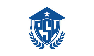 PSW three letter iconic academic logo design vector template. monogram, abstract, school, college, university, graduation cap symbol logo, shield, model, institute, educational, coaching canter, tech