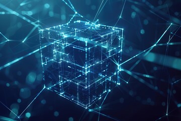 Obraz premium Abstract cube connection background Blockchain technology data connection Concept rendering of 3D, square, DeFi Decentralized Finance technology.