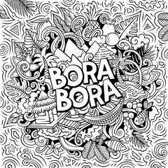 Bora-Bora funny cartoon doodle illustration - obrazy, fototapety, plakaty