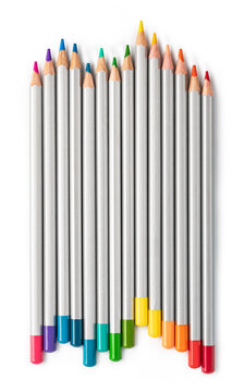 wooden color pencils on a white background
