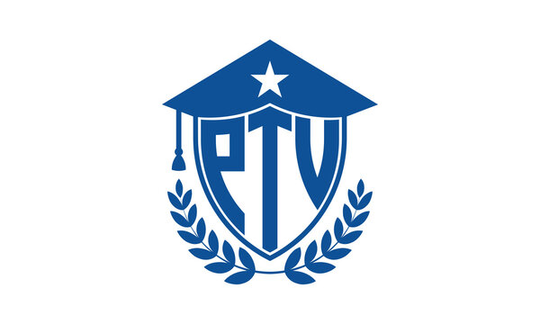PTV three letter iconic academic logo design vector template. monogram, abstract, school, college, university, graduation cap symbol logo, shield, model, institute, educational, coaching canter, tech