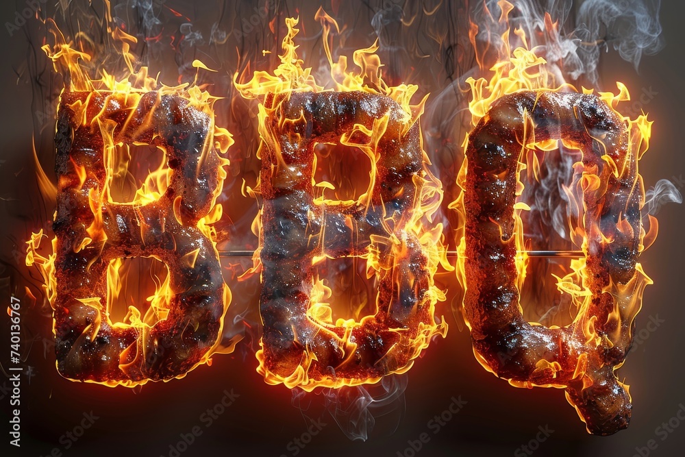 Poster bbq spelled out in vibrant flames. the letters are formed by the intense heat, creating a striking v