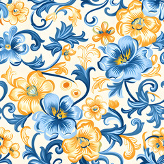 Fototapeta na wymiar Seamless of blue and yellow floral print