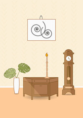 Vector flat illustration of living room interior. Collection on isolated background.