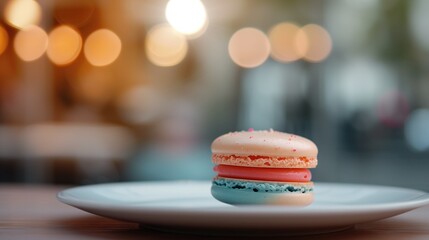 A colorful macaron on a delicate plate, Stack of macaron, macaroon French cookie, Parisian macaron, generative ai - obrazy, fototapety, plakaty