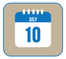 July 10 icon isolated on light background. Calendar vector symbol modern for the month of July