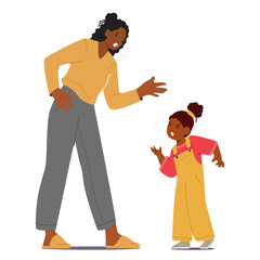 Angry Mother Scolds And Screams At Her Little Daughter, Who Screams Back, Their Faces Contorted In Tense Confrontation