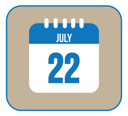 July 22 icon isolated on light background. Calendar vector symbol modern for the month of July