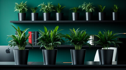 office table with green plants