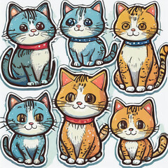 hand drawing cartoon cat collection sticker set