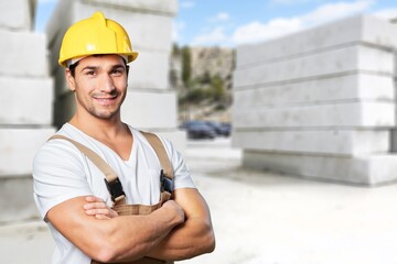 Architect happy man, contractor construction worker