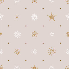 Holiday and Birthday Party. Cute Stars Vector Seamless Pattern. Starry Sky Background of Doodle Different Star Icons. Festive Star Wallpaper. 