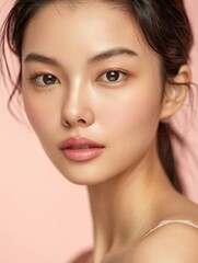 Naklejka premium A bride exudes serenity and sophistication, her delicate features reflecting the calm and poised essence of her wedding day. The image is a portrait of bridal tranquility.
