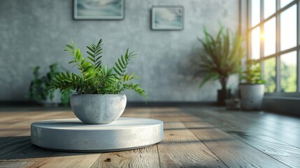 Fototapeta na wymiar Concrete room interior with plants in a pot
