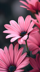 set of pink flowers close up