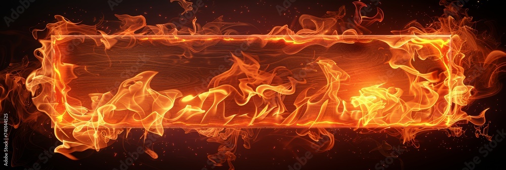Poster fire frame set against a black background. the flames dance and flicker, creating a mesmerizing and 