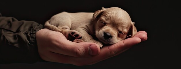 a mini puppy nestled in the palm of your hand, showcasing the tiny creature's endearing features and delicate size in a heartwarming close-up.
