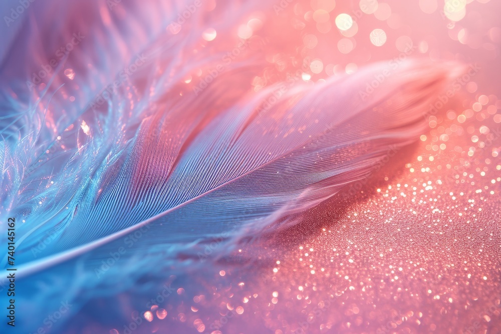 Leinwandbilder blue and pink feather, showcasing its delicate patterns and vibrant colors. the feather appears soft